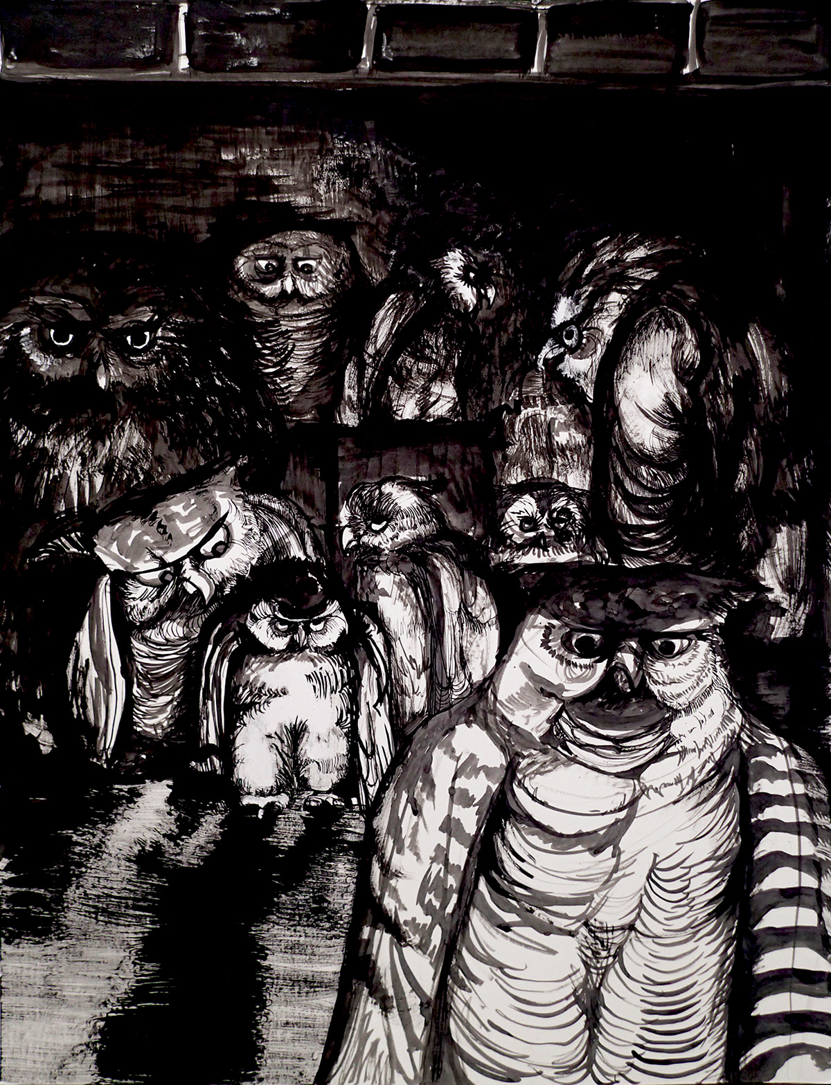owl birds mafia mob gang narrative nior story storytelling   series ink drawing pen pen and ink animal