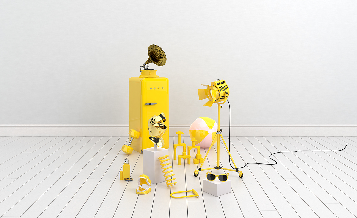 yellow  product  studio  3d White  gloss  yellow paint