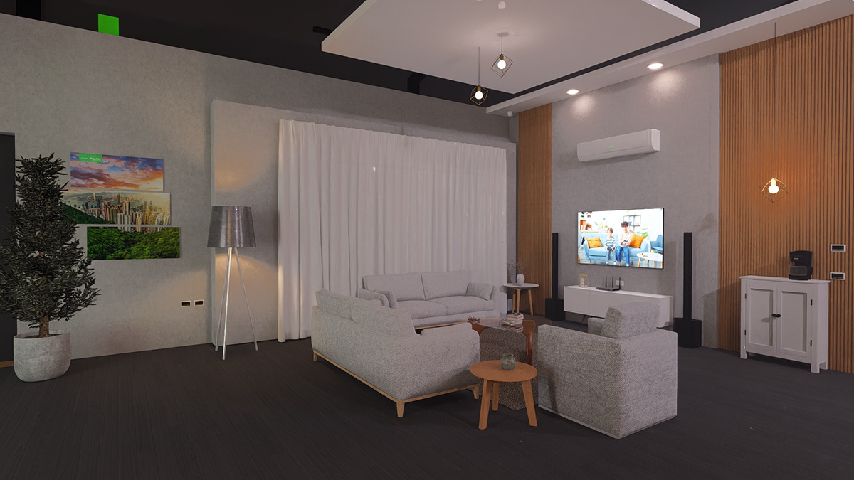Smart home interior design  Event electronic Exbihition 3D Render bedroom design ИТ