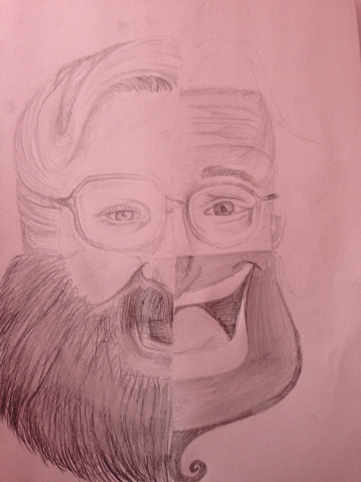 pencil sketch Transcription Robin williams mrs doubtfire tribute aladdin Good Will Hunting paper shading details eyes