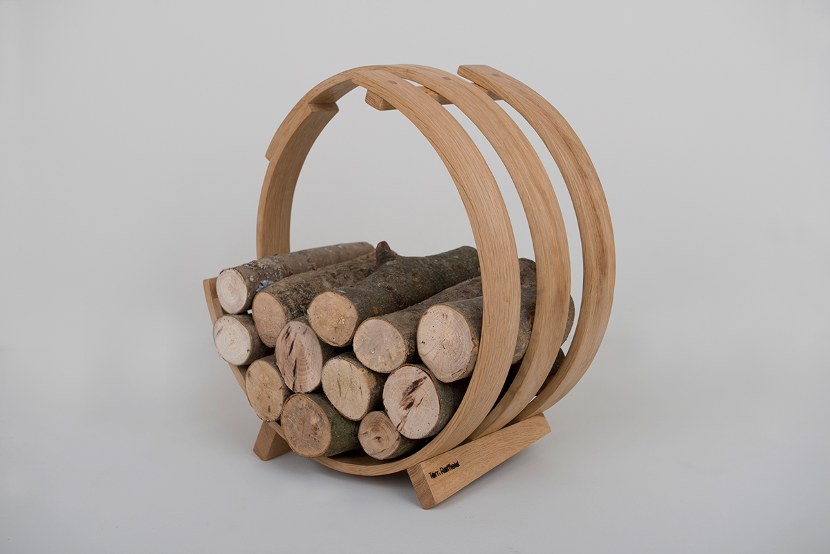 Steam bending Lighting Designer Wooden Light Fireside Furniture Wood Basket Made in Cornwall Designer Wood Basket