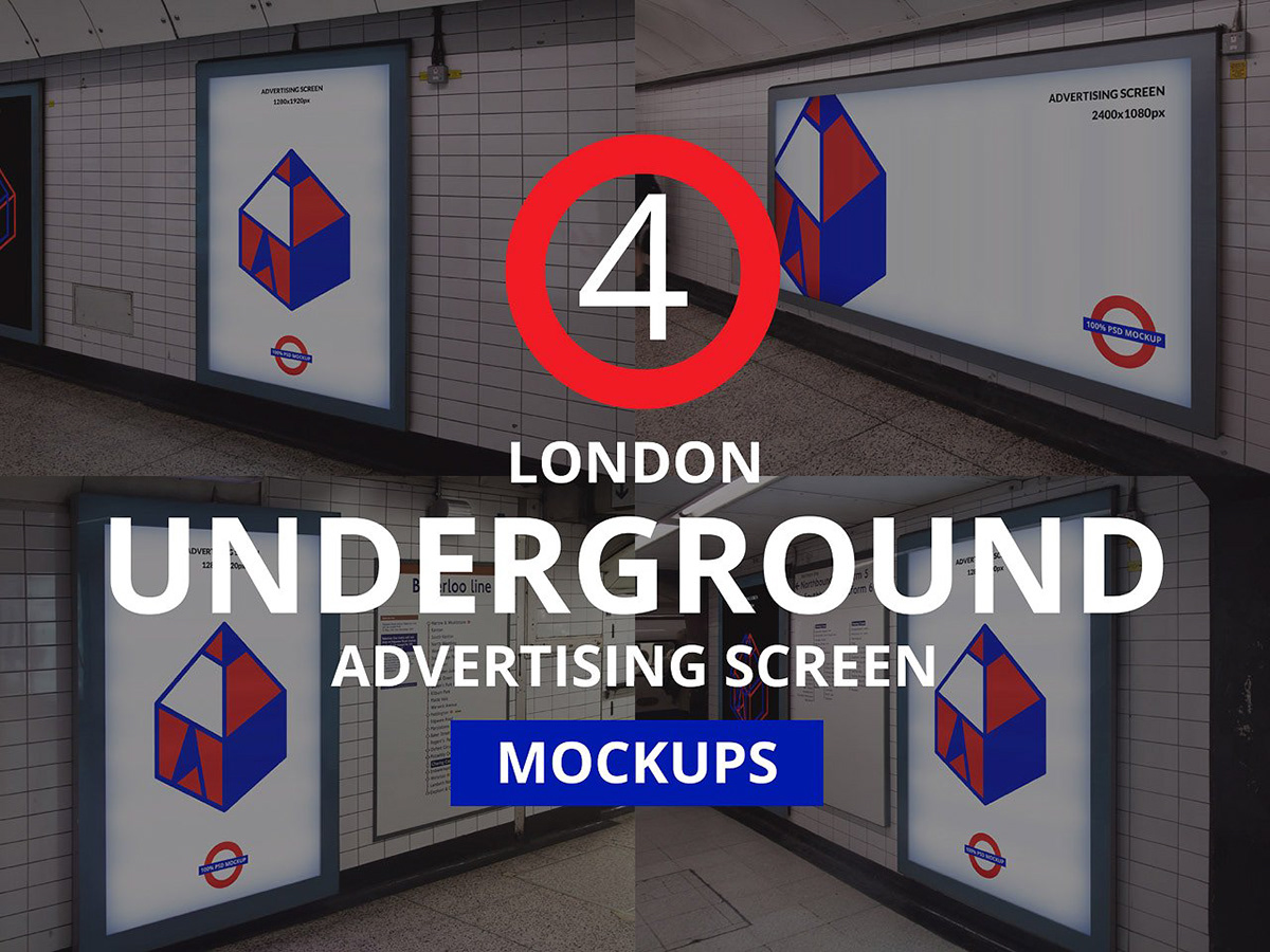 Mockup mock-up London underground tube metro poster screen advertisement bundle