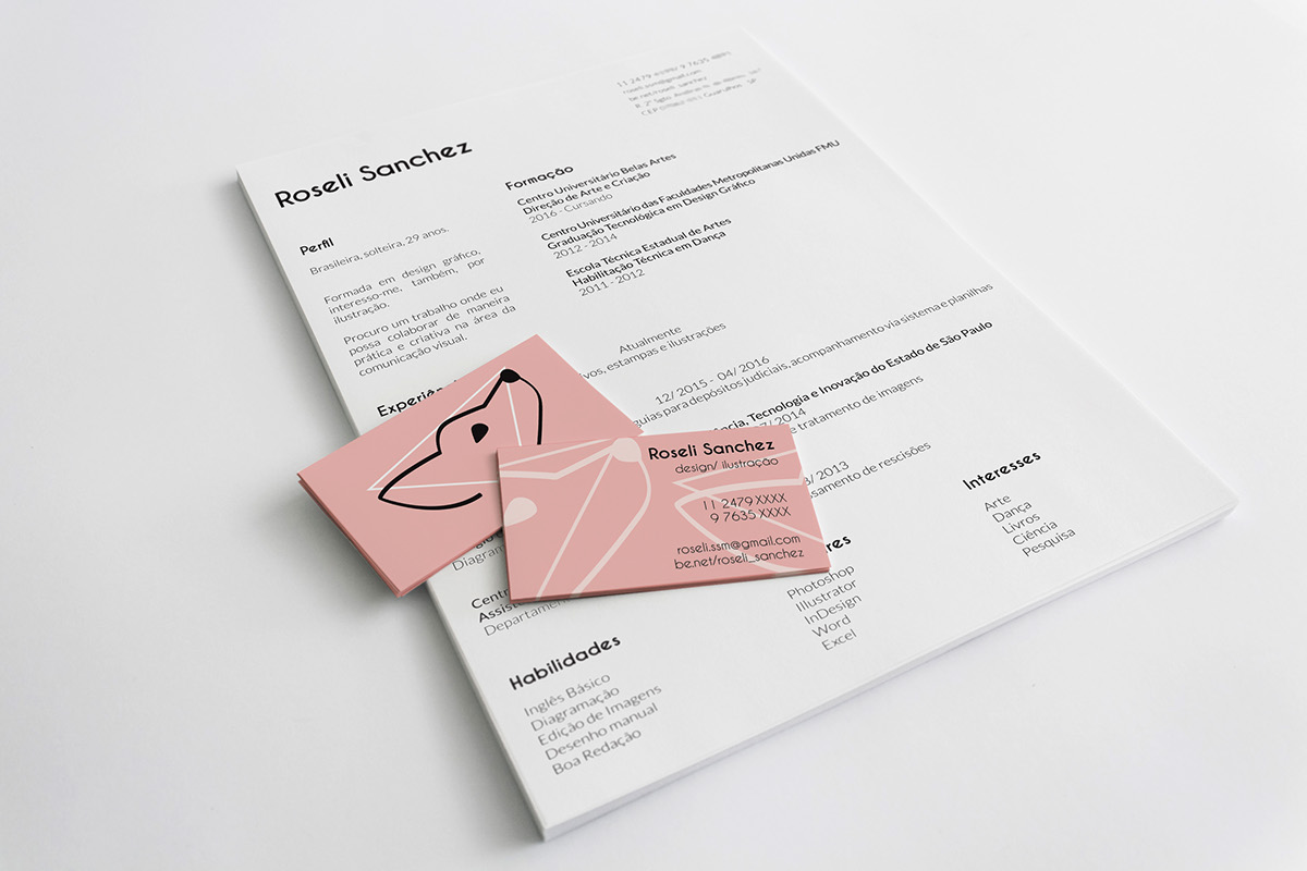 Resume business card CV FOX pink quartz rosa raposa