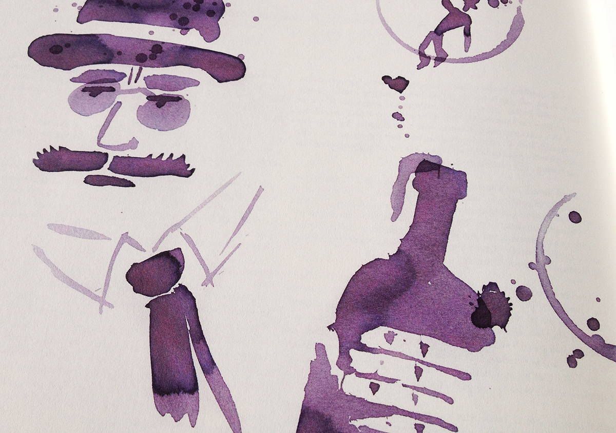 Knut Hamsun  fanfare wine drunk purple magazine splash portrait