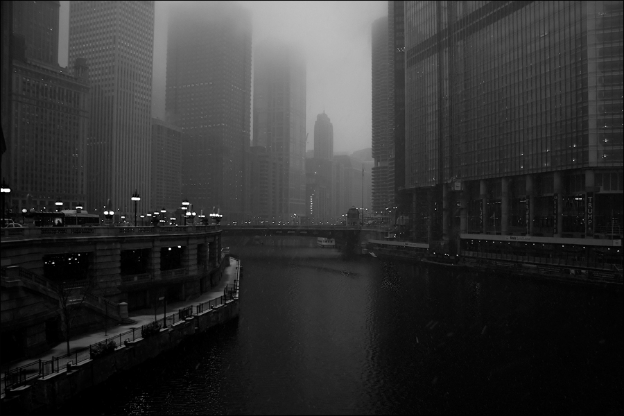 chicago winter black and white city
