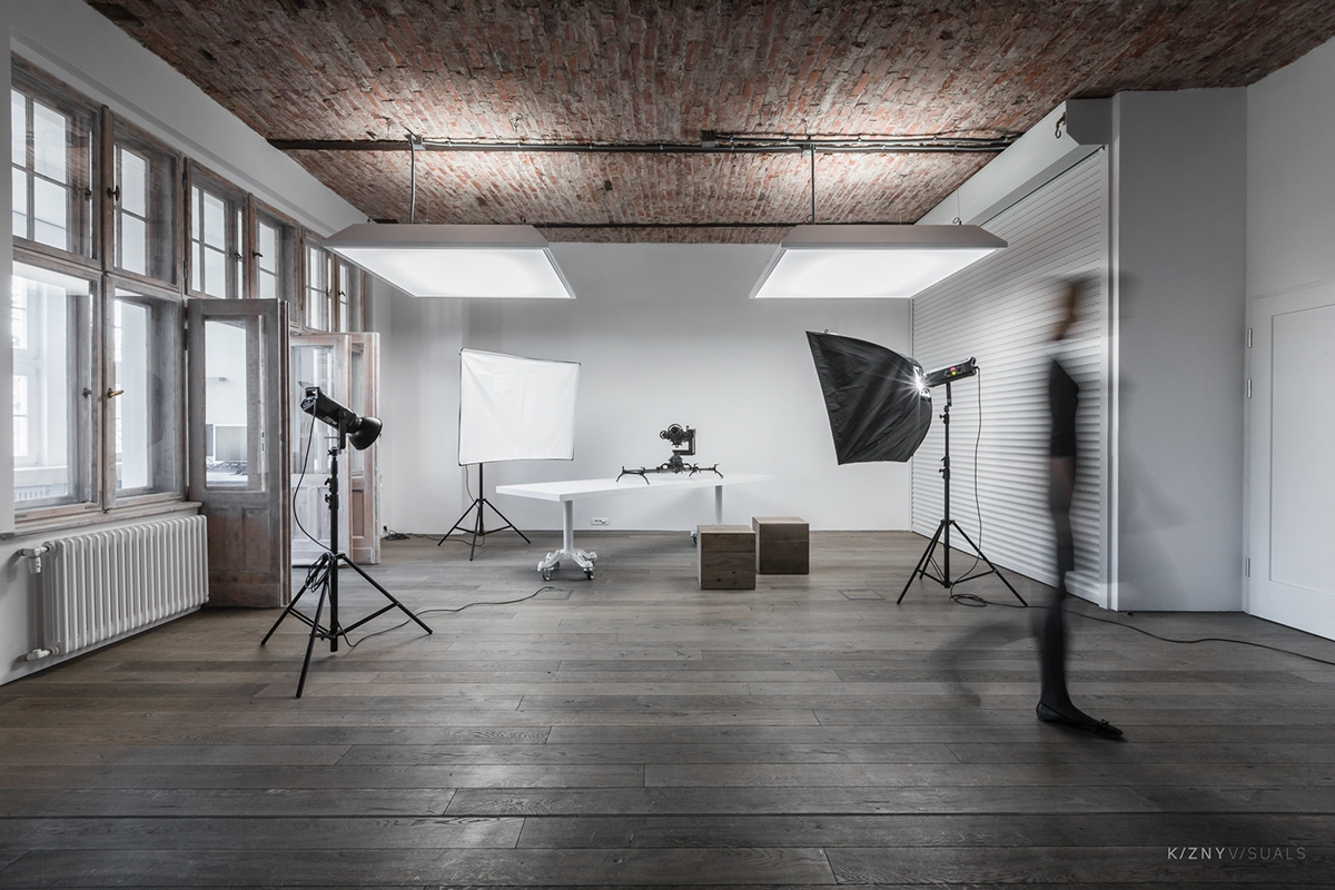 Interior LOFT studio industrial Converted Space furniture table minimalistic minimal wood brick steel