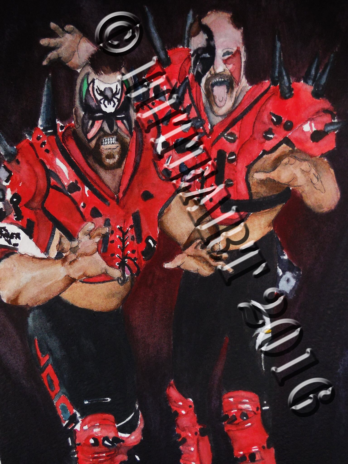 Road Warriors legion of doom LoD pro wrestling tag team animal hawk watercolor painter art artist tattoo