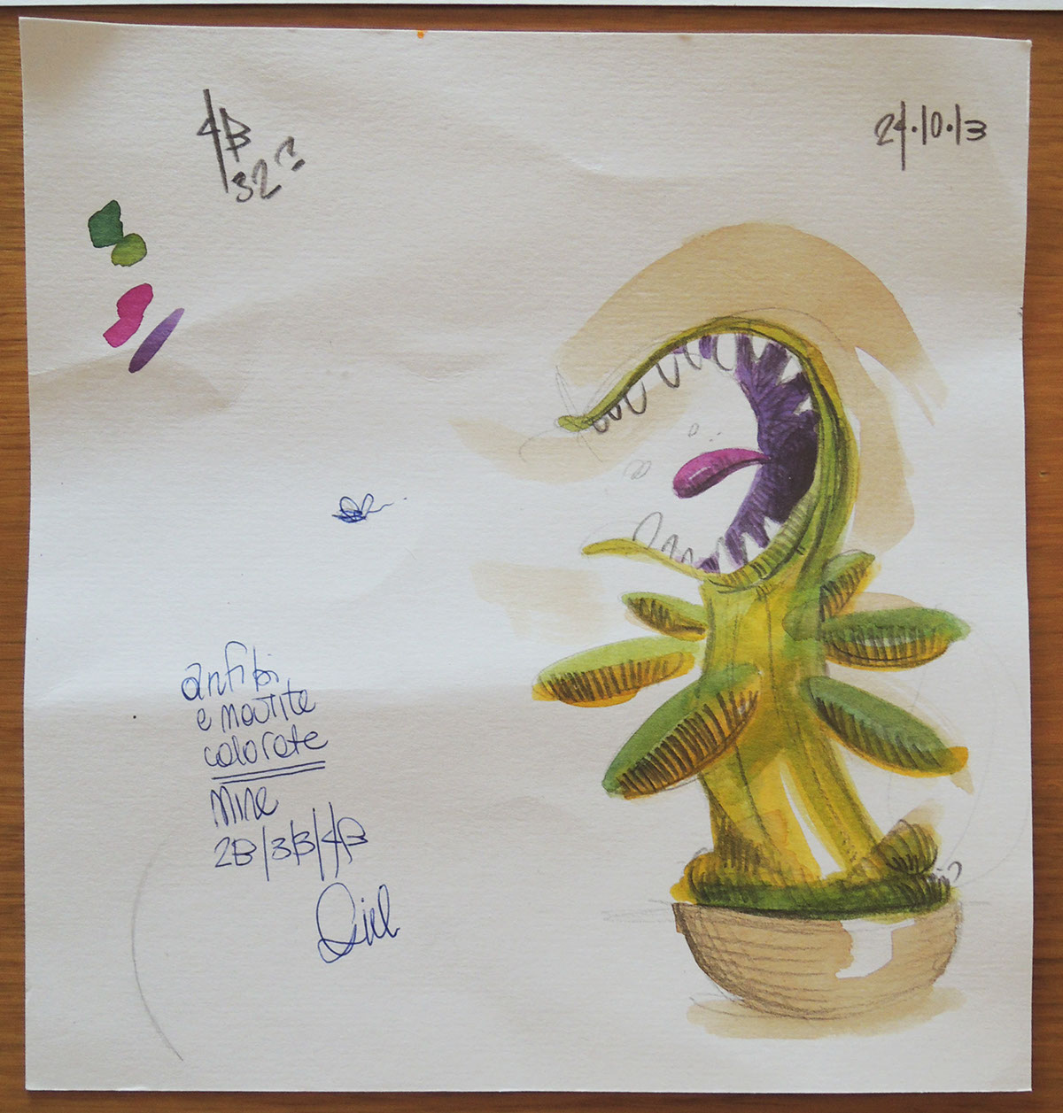 banana sketch minions present pencil colours monster Plant water colour ecoline paper teeth ILLUSTRATION 