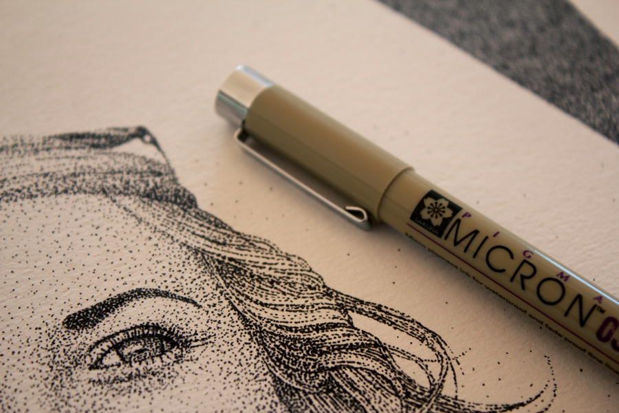 girl woman stipple dot pointilism pen ink Beautiful