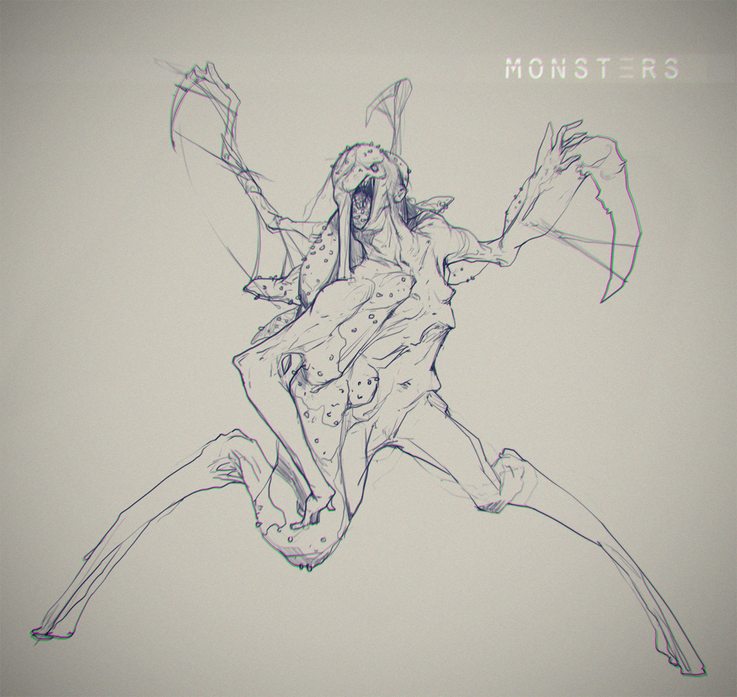 monsters creatures cosmin podar line art sketches