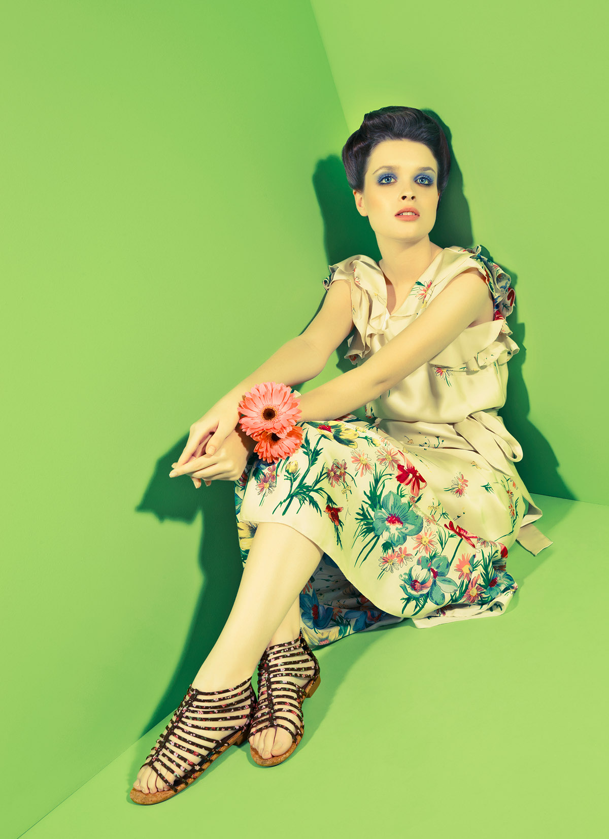 green  editorial  MODEL Flowers shoes