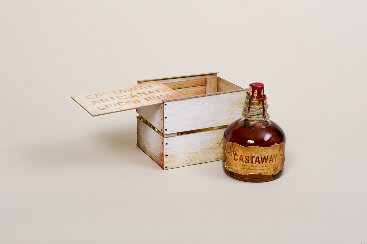 Island Rum castaway liquor bottle crate