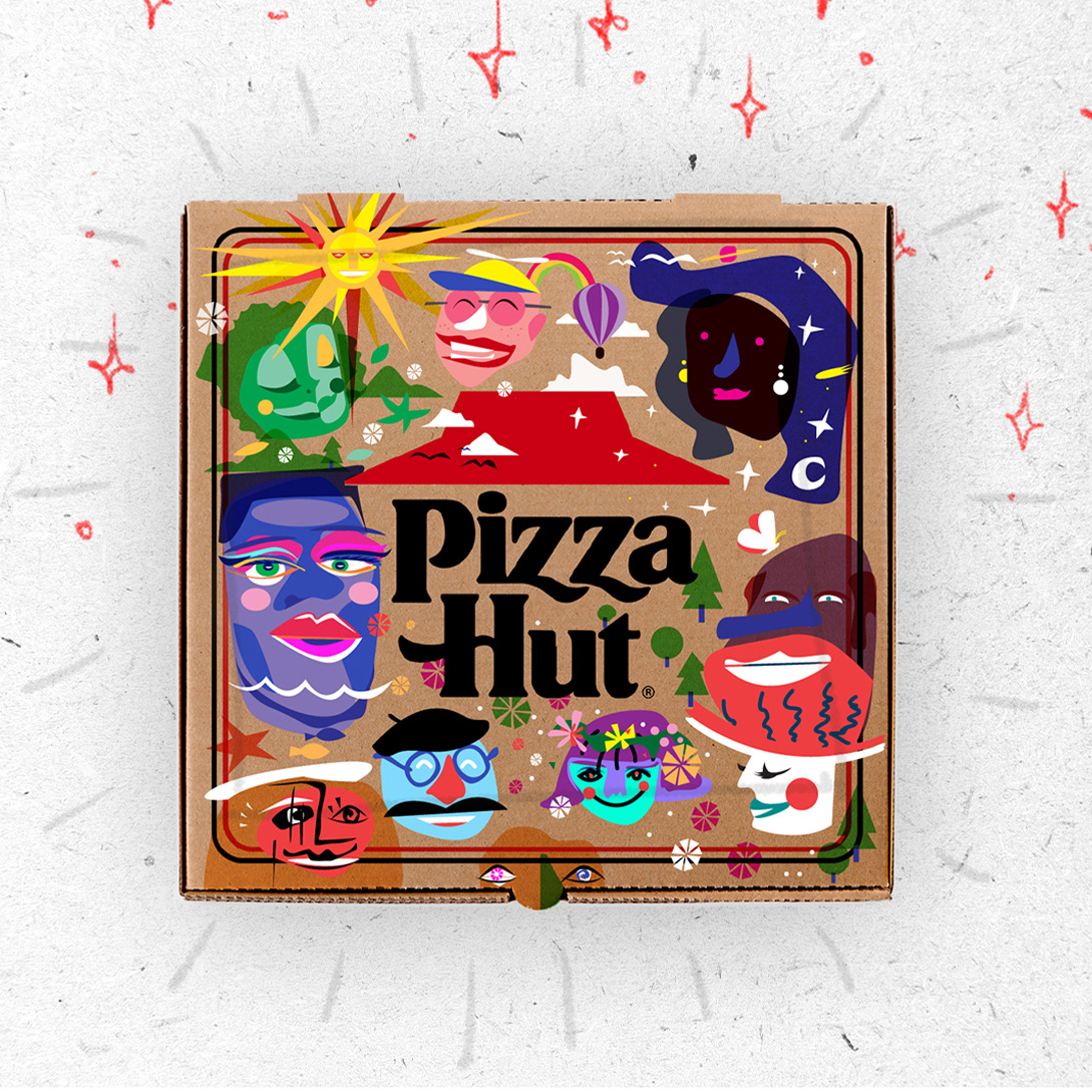 color colorful creatures Diversity everyone loves pizza ILLUSTRATION  PIZZA BOX ART Pizza Hut pizza hut art Pizzahutart