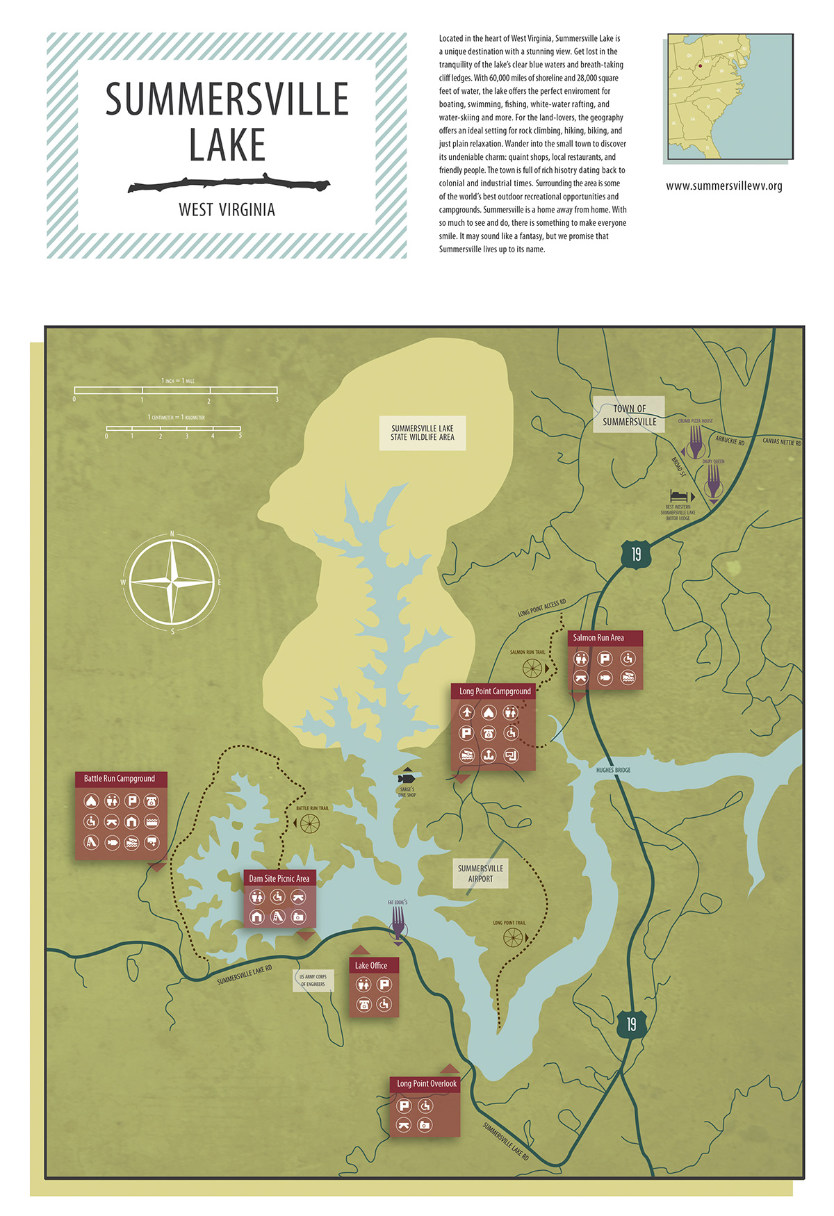 map summersville wayfinding icons graphic design Park recreation natural topography