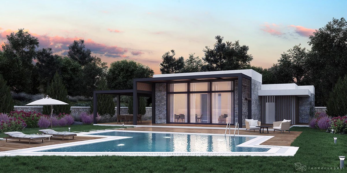 summherhouse concept Villa Bodrum exterior visualization poolside urban house CGI realistic render vray 3ds max luxury Residence Summer House