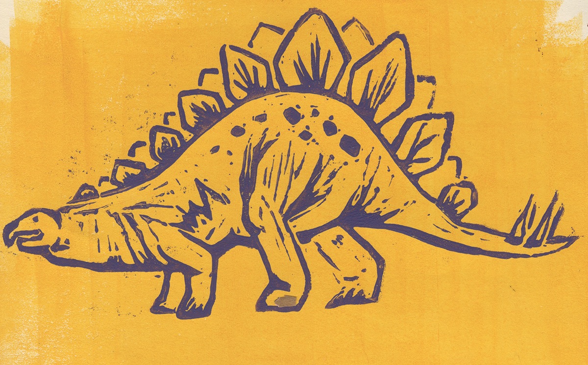 Dinosaur linocutting printmaking