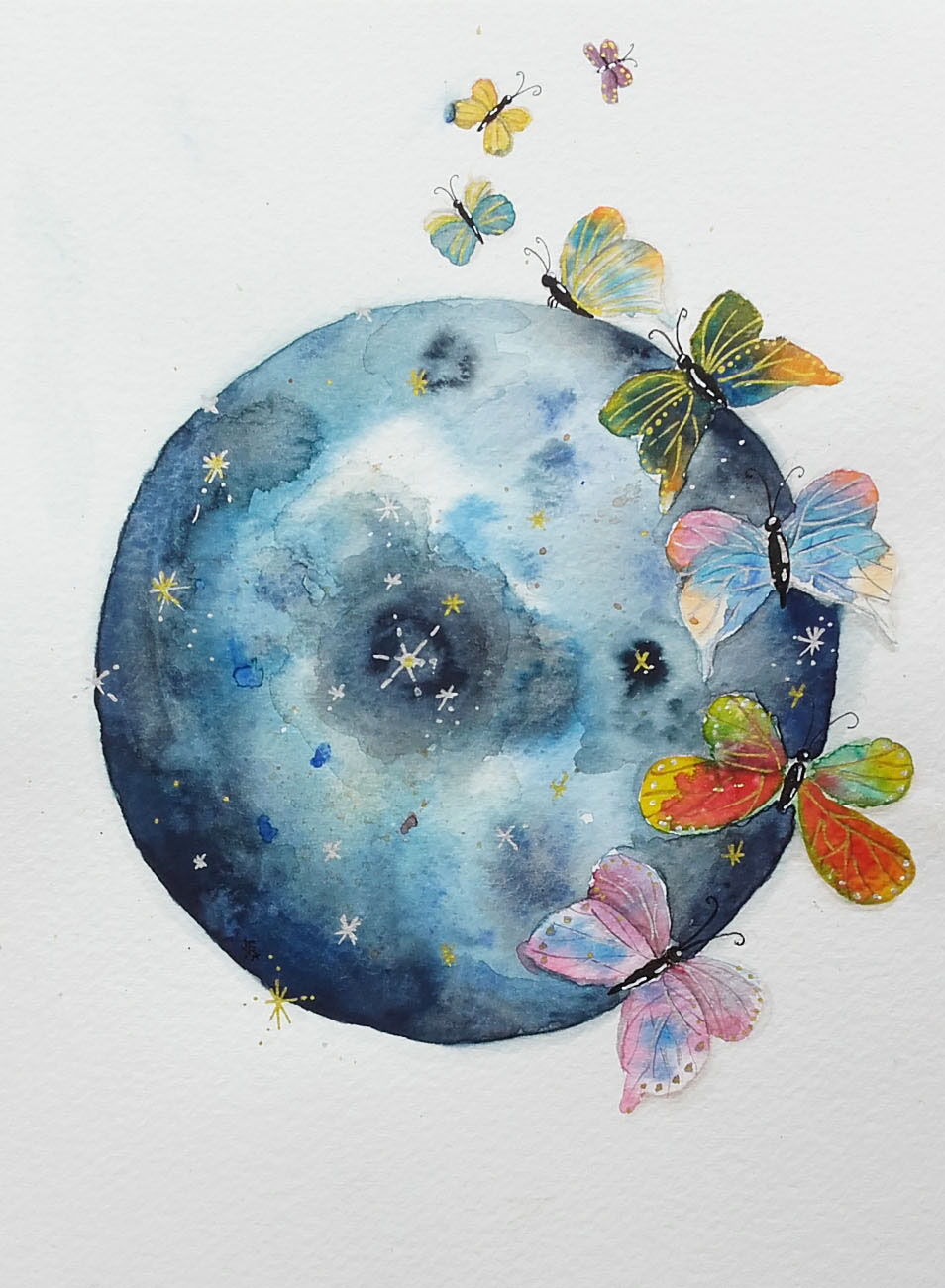 ILLUSTRATION  watercolour watercolourillustration butterfly surreal Nightsky