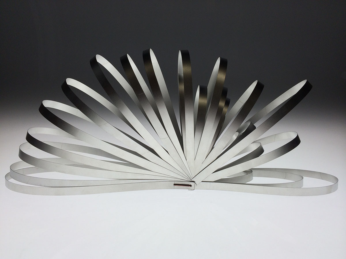 modular tin metal sculpture apple silver brushed aluminum risd Exhibition  student experiment process movement shifting revolving