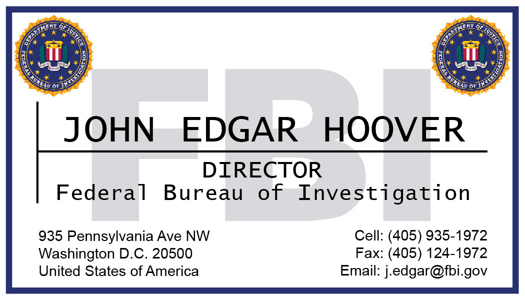 creative Stationery business card letterhead envelope J.Edgar Hoover