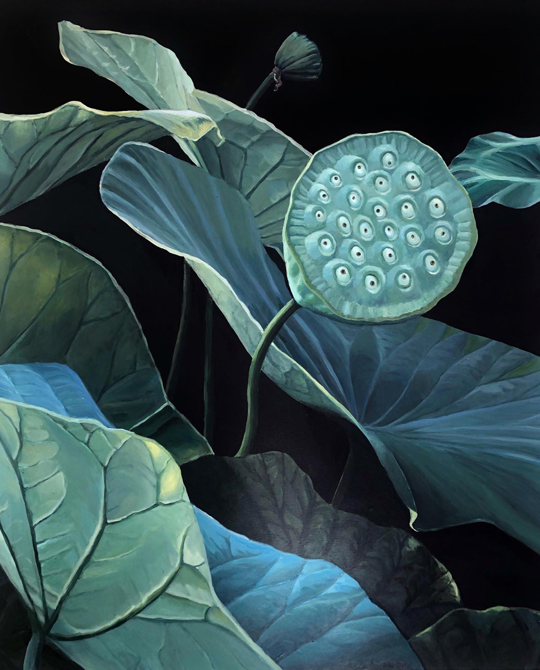 Seeds of lotus acrylic painting by Clarissa P. Valaeys