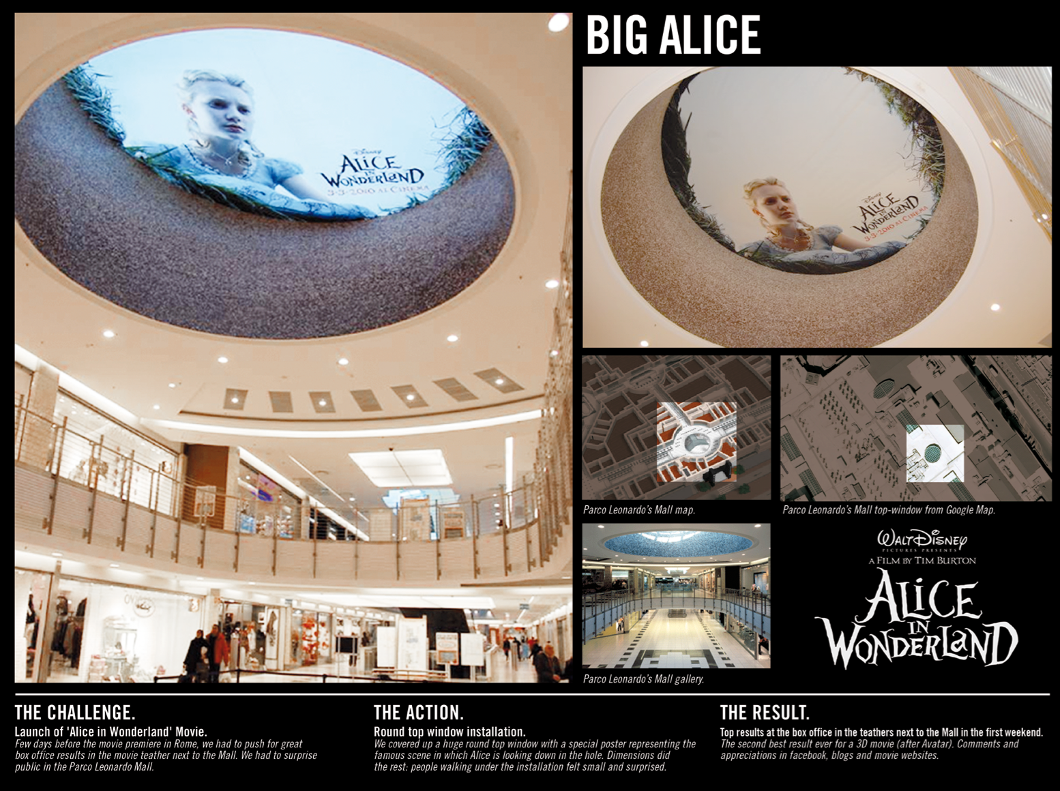 Ambient guerrilla Walt Disney alice alice in wonderland shopping center mall