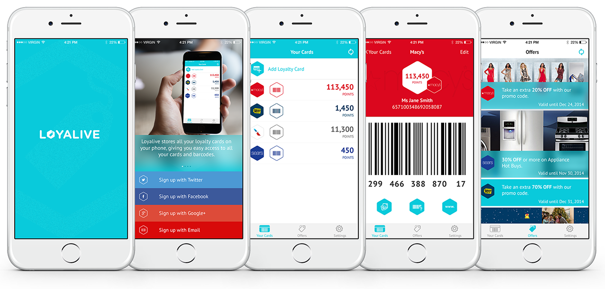 loyalty cards app ios ux UI live development brand