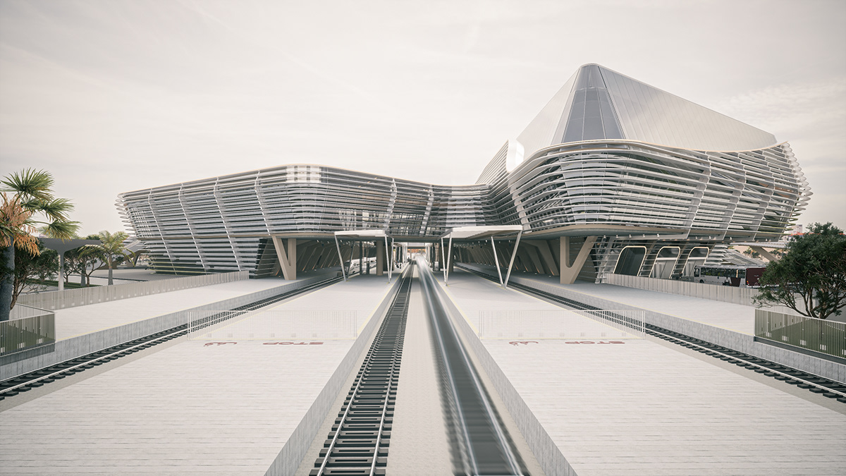 train architecture oasis hotel mall Sustainability modern futuristic transportation railway