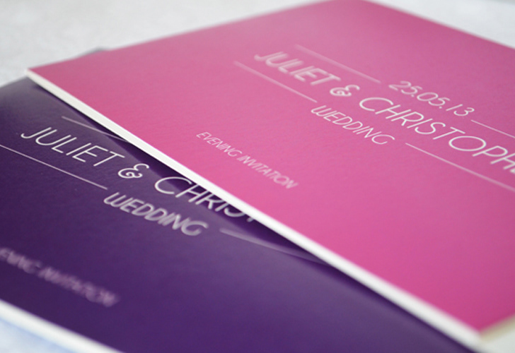 wedding Stationery pink purple Invitation colour simple contemporary Theme