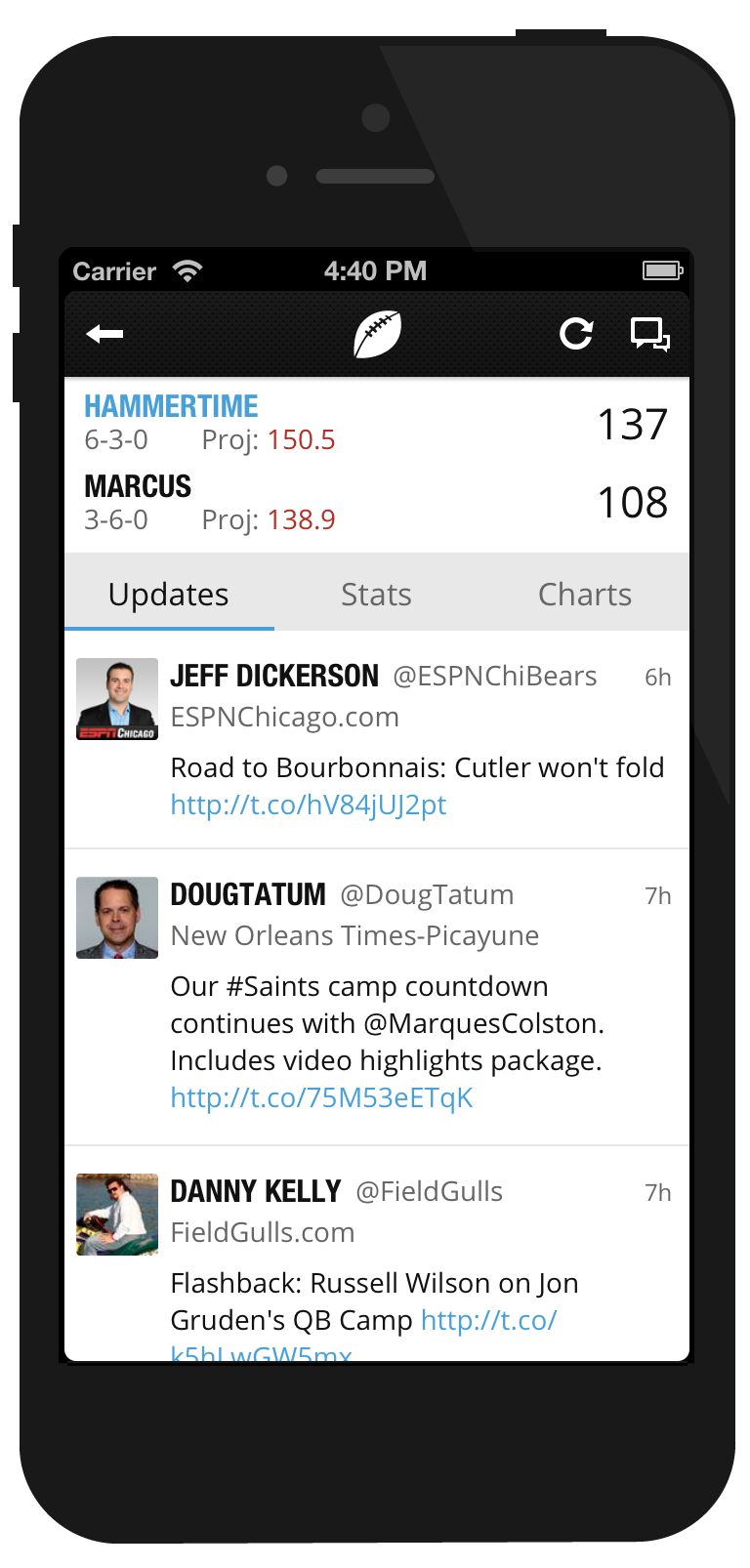Sports Application UI ux Fanium football nfl Interface mobile Draft second screen