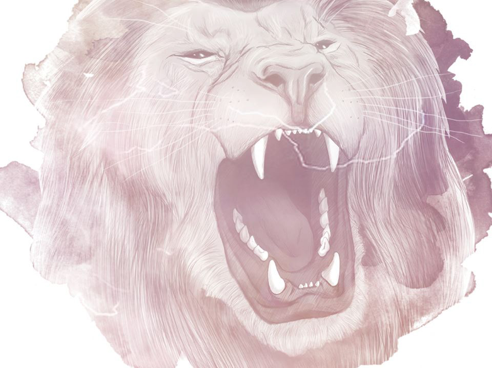 watercolour paints animals lion david attenborough King of the jungle texture lightening roar colours