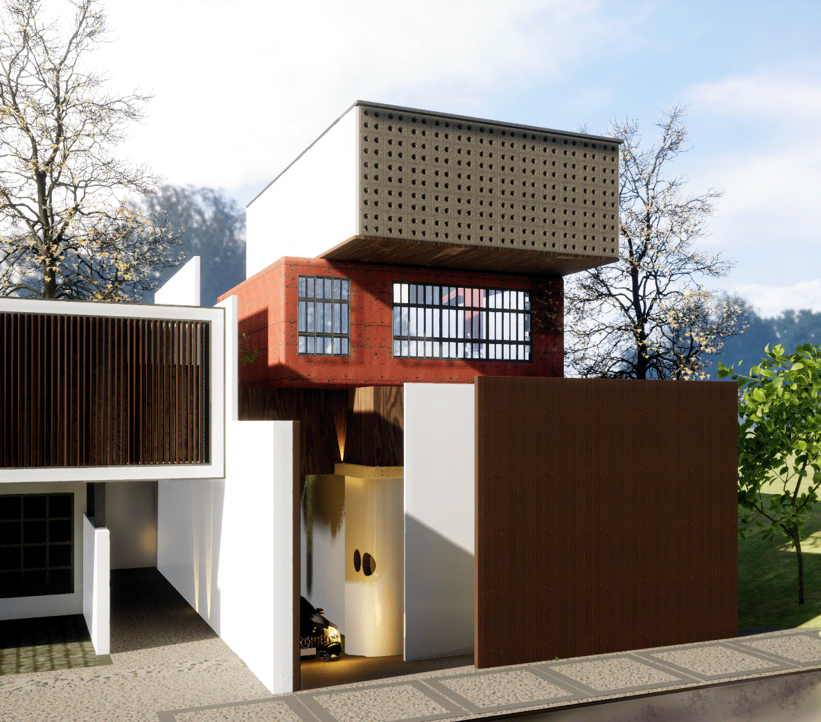 concrete container house moderno wooden