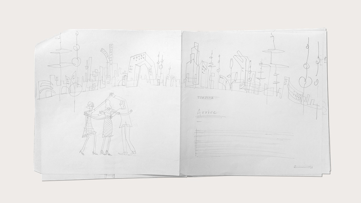 book cover illustrations. line drawing Contour characters journey progress thumbnails roughs