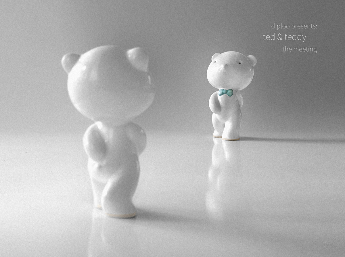 diploo  teddy ceramic ceramic figurine white ceramic teddy bear ceramic white bear hand made sculpture