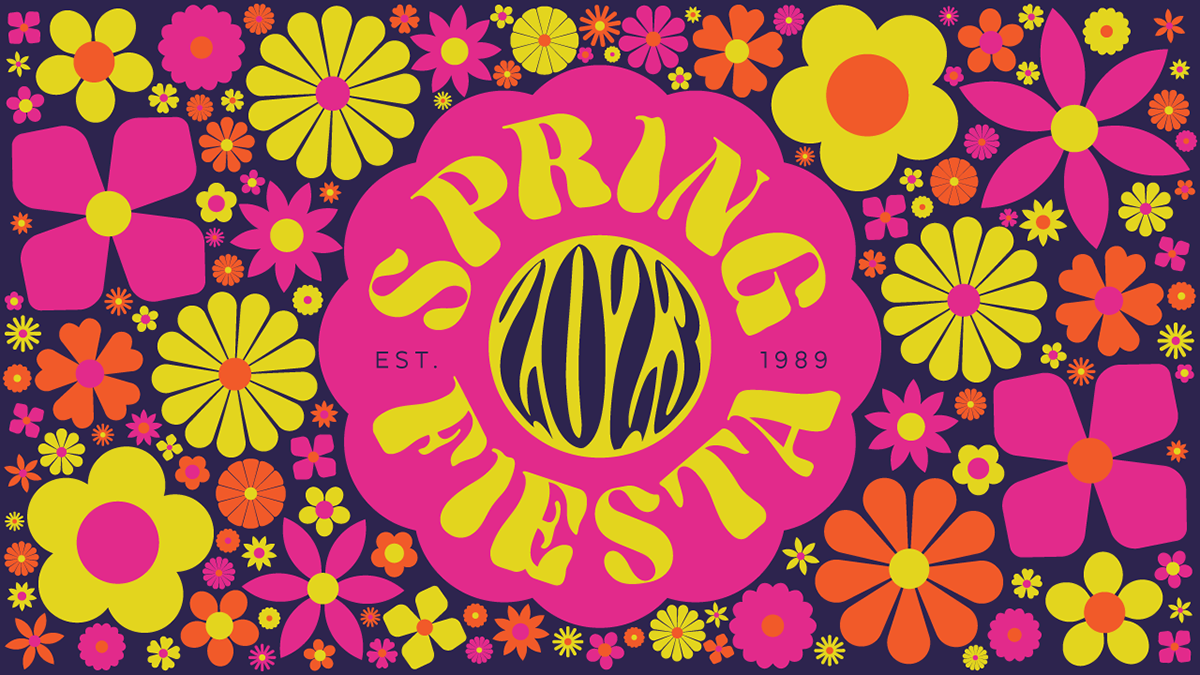 70s inspired colorful Event festival flower groovy ILLUSTRATION  orlando Retro vector