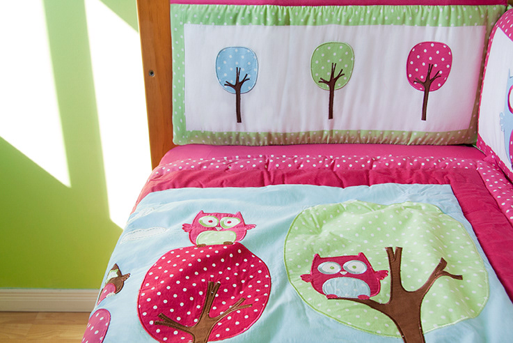 clement baby bedding crib owl cute pink green animals polka dots Embroidery Tree 
