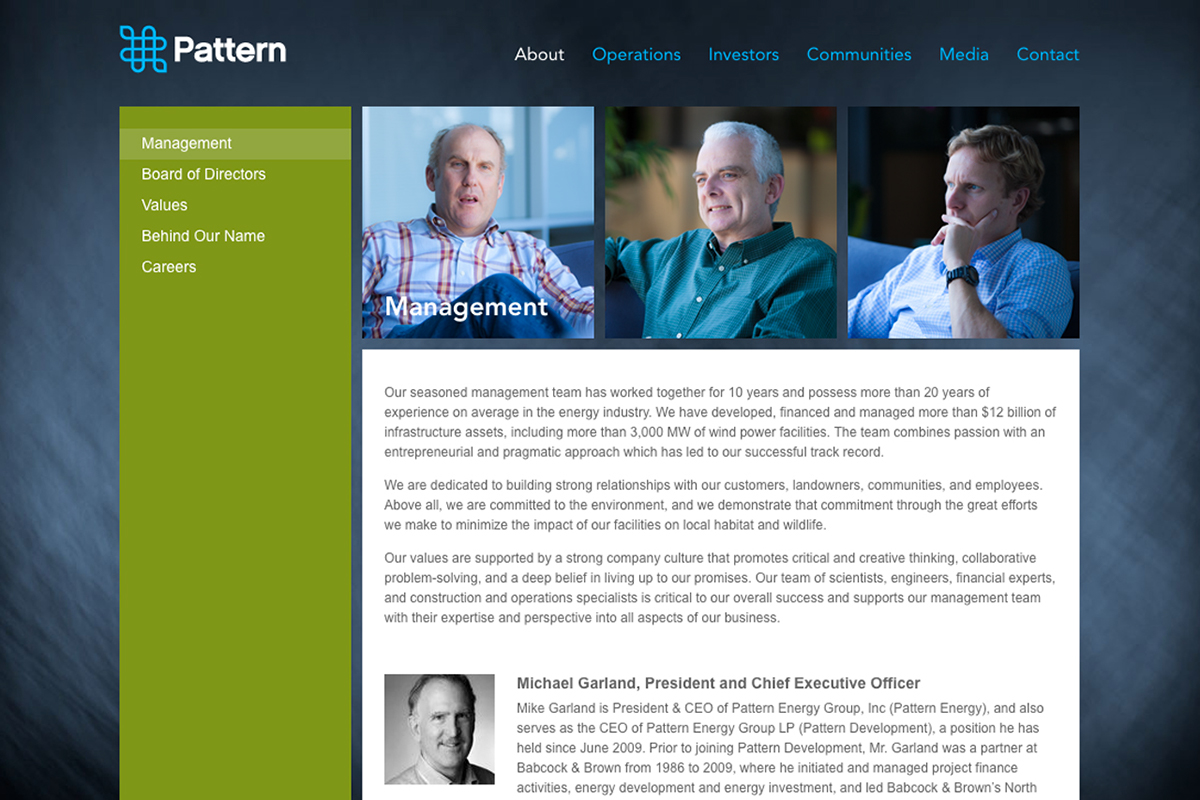 Adobe Portfolio Creative Direction  pattern development Pattern Energy Web Design  web development 