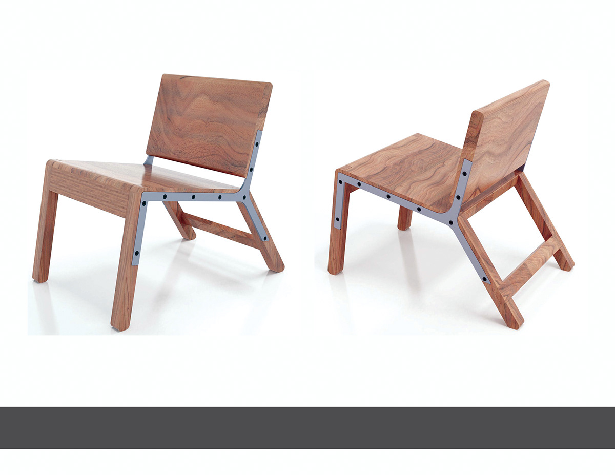 furniture RTA knockdown wood steel Render readytoassemble lounge chair