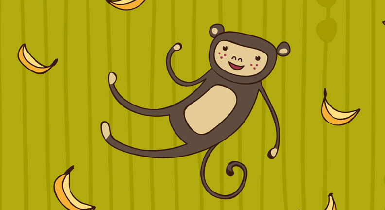 monkey banana cute kids children seamless pattern vector jungle animal chimp