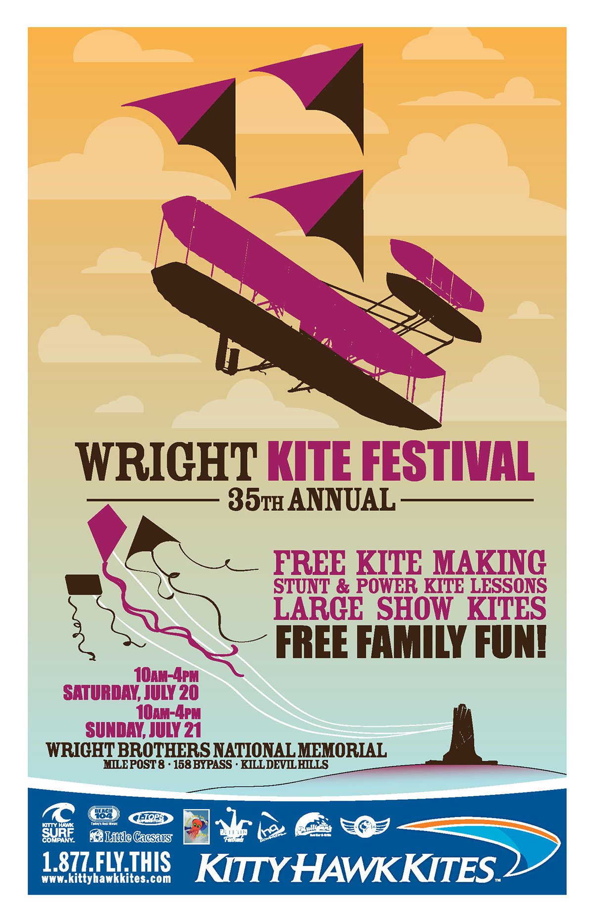 Wright Brothers Wright memorial Wright glider poster Event Fesitval outer banks Kitty Hawk kites Kite Festival festival poster kite festival poster wright brothers poster flight festival north carolina
