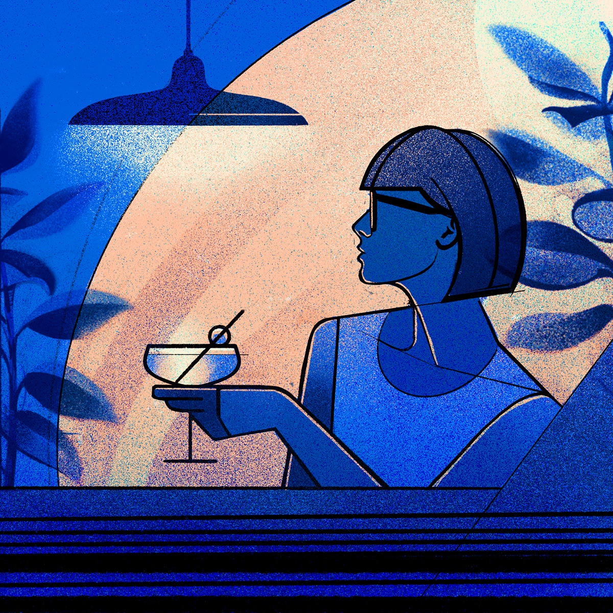 Illustrator editorial cocktail woman Window dreamy mood texture car trees