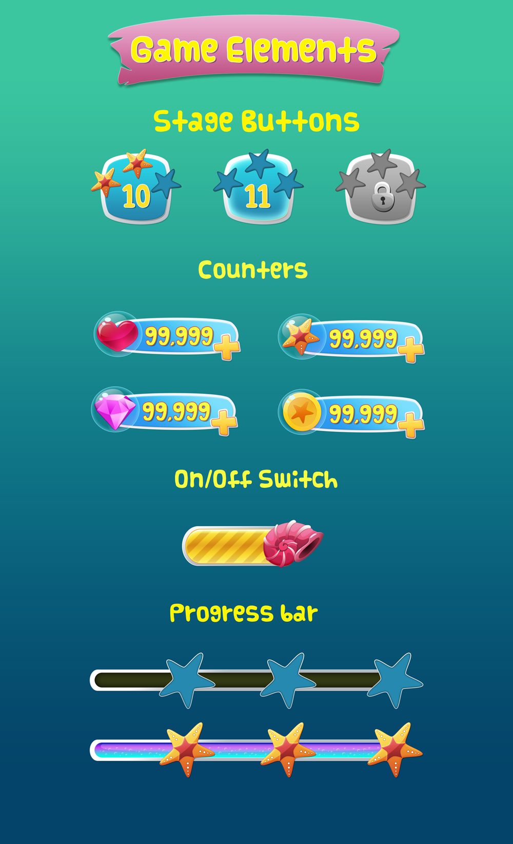 game ui ui kit 2d game Mobile UI GUI Interface underwater