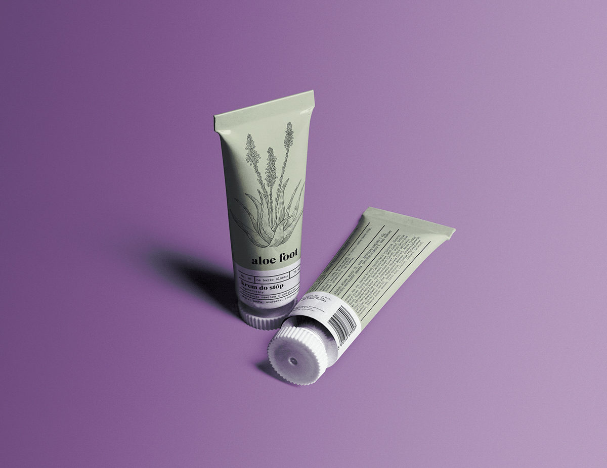 aloe botanical illustration cosmetics deodorant Foot Cream packaging design beauty kosmetyki opakowanie skincare