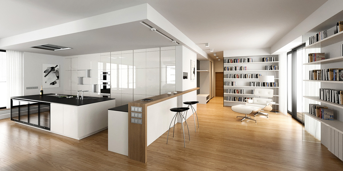 visualization 3D rendering apartment Interior prague