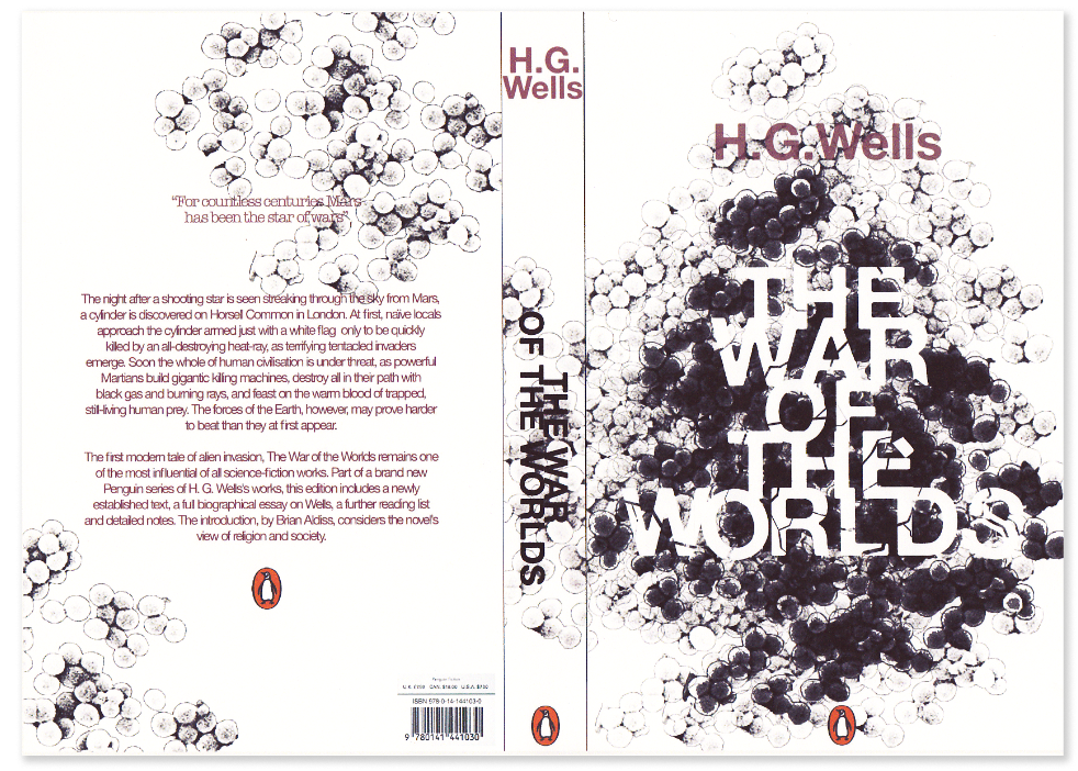 H.G. Wells  book cover  penguin  classic Bacteria  Mars  black&white  red  destruction  typeface