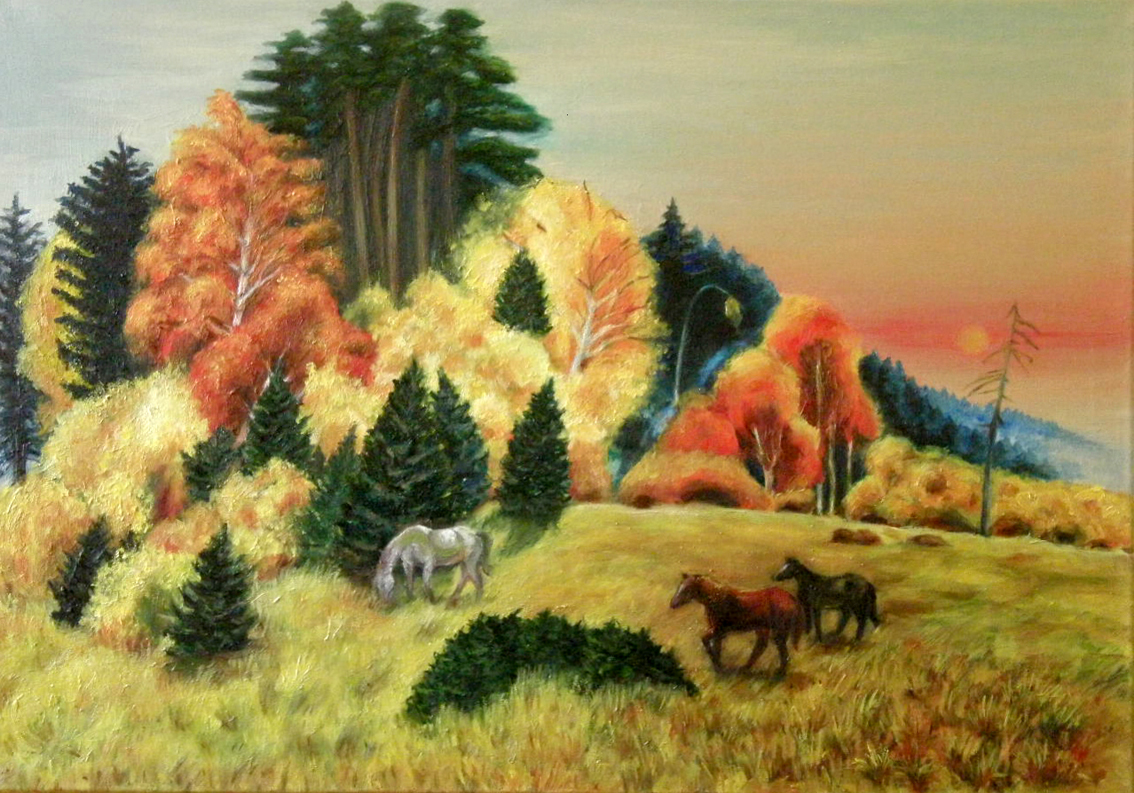 Nature green SKY grass colours canvas oil paint remember Tree  plain-air