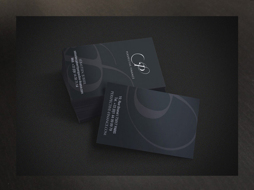2 sides black business business card company elegant finance france Name card perspective real estate typography