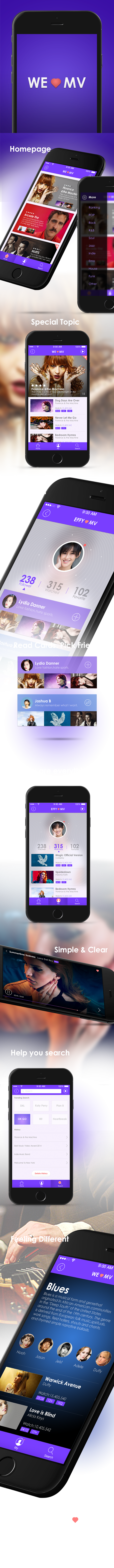 purple ios8 flat MV Young app Layout movie color ios