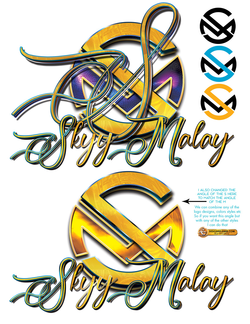 Logo Design concepts development Skyy Malay Pink Gold Blue Black Yellow Turquoise all gold