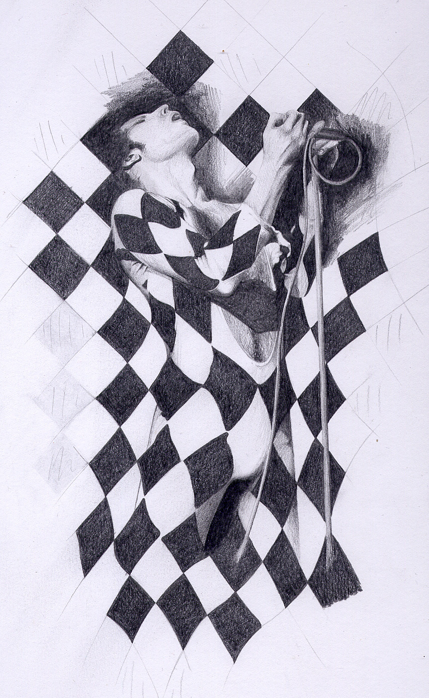 light pattern movement Performance Checkerboard queen Freddie Mercury black and white optical portrait people