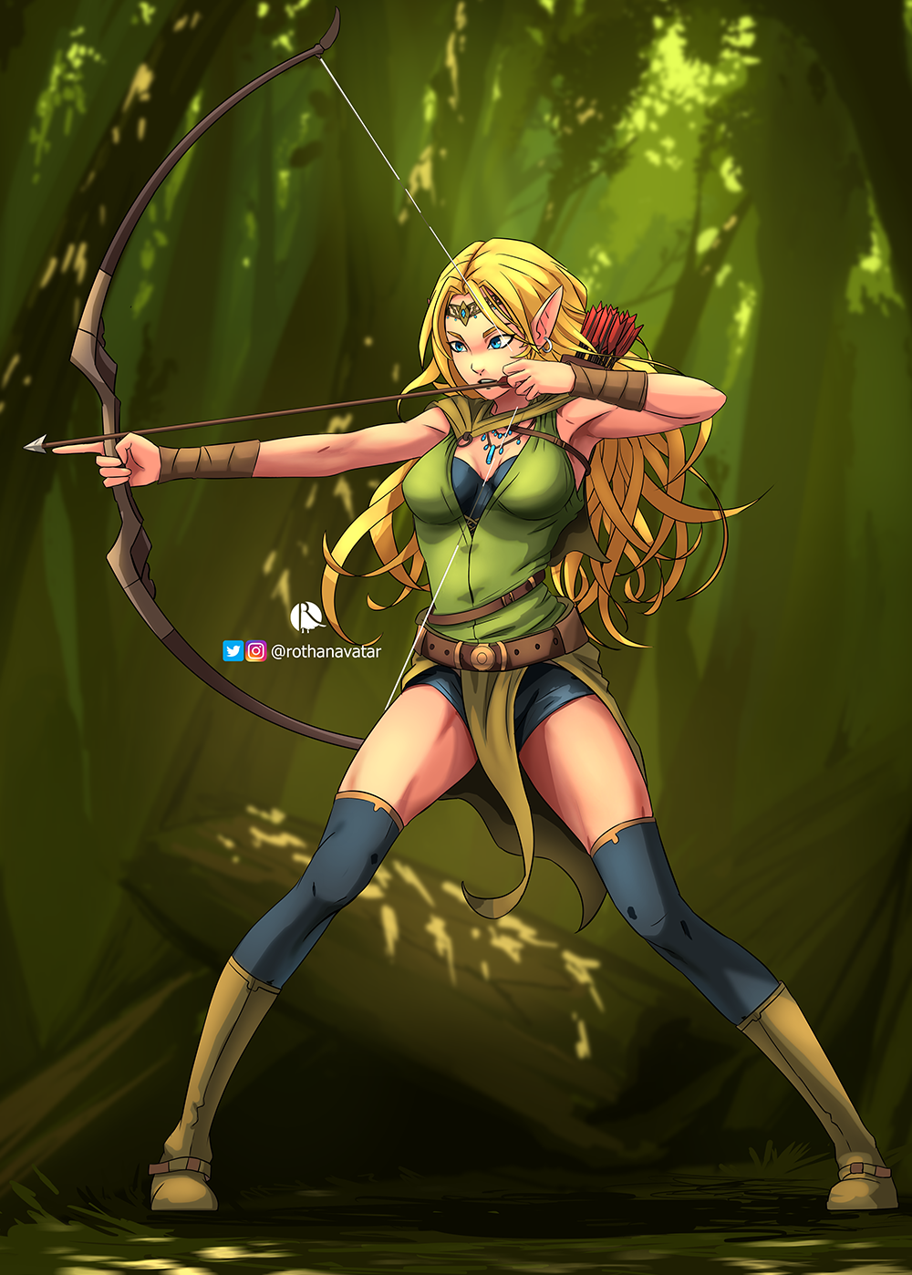 wood elf ILLUSTRATION  archer arrow bow hunter painting   book cover fantasy